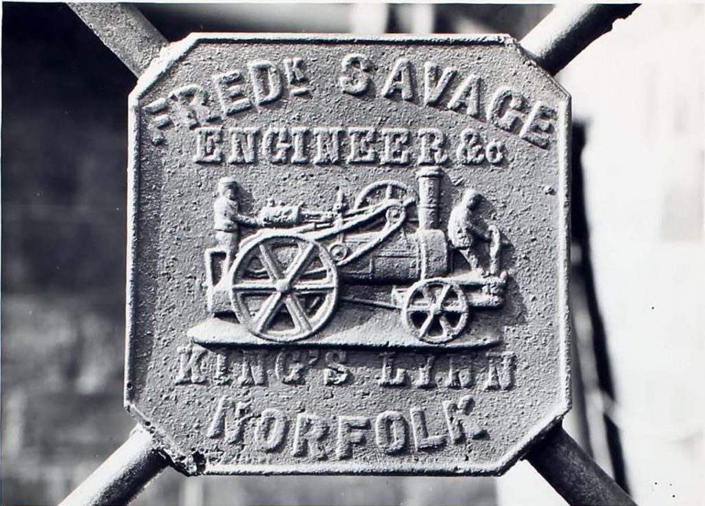 A Close-up of cast-iron railings featuring Frederick Savage’s personal emblem at the entrance to the St Nicholas Ironworks, King’s Lynn, Norfolk. (H Ashley 1967), King’s Lynn History