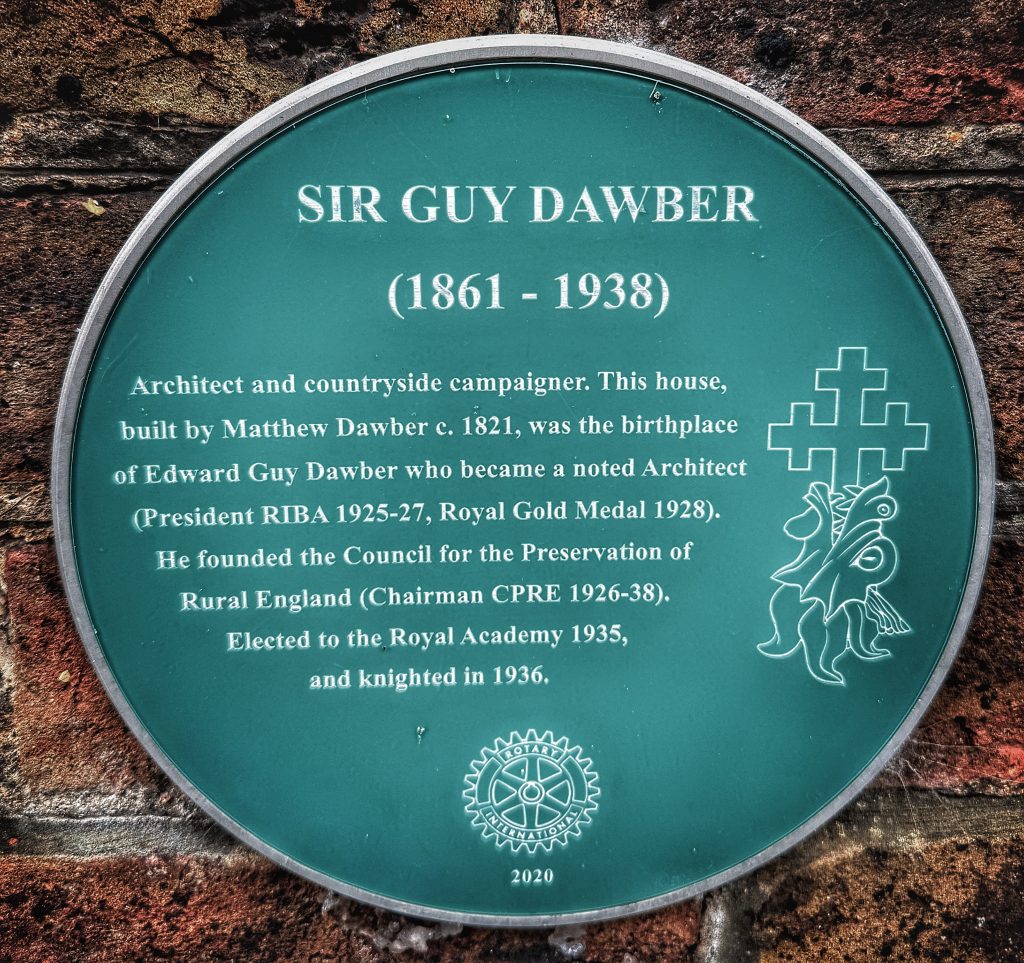 Plaque for Sir Guy Dawber in St Margaret's Place, King's Lynn
Photo © James Rye 2025