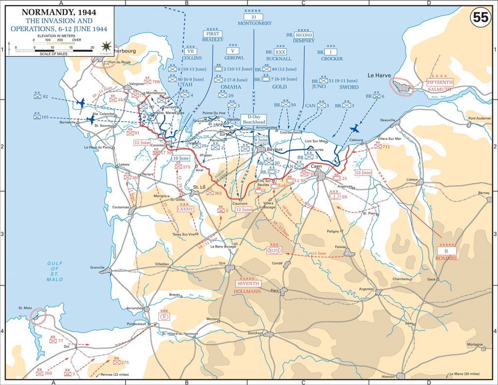 Map of Normandy Operations 6-12 June, 1944