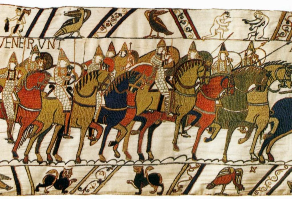 The Norman Army riding into battle, Bayeux Tapestry. Wikipedia Commons