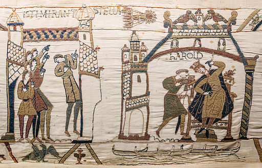 Bayeux Tapestry - Scene 32 : men staring at Halley’s Comet - Scene 33 : Harold at Westminster. 