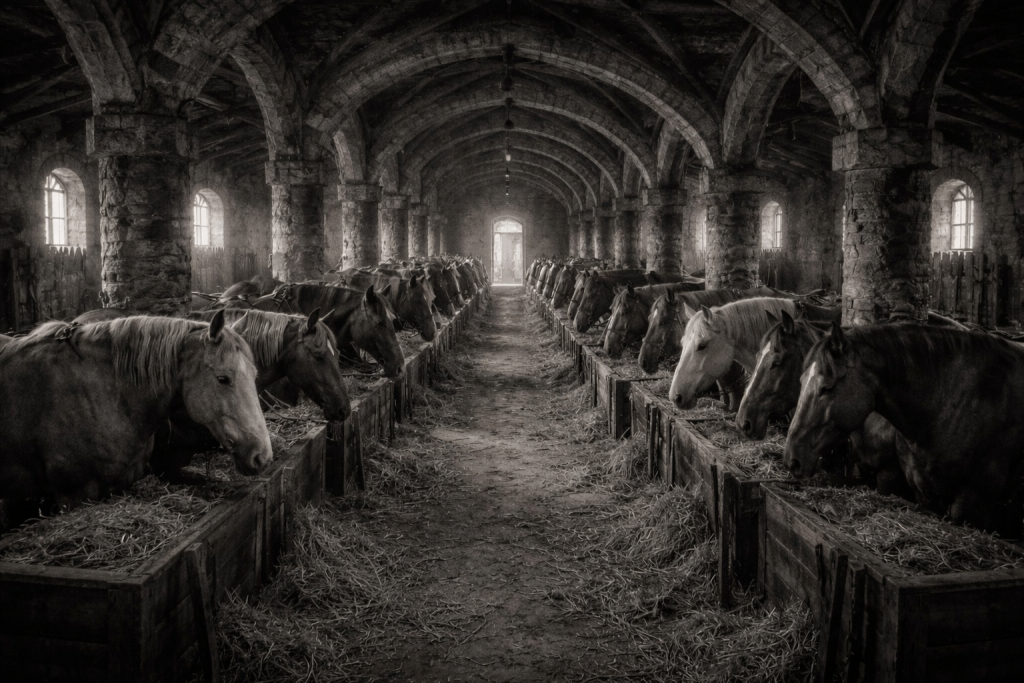 AI image of 20 stabled horses