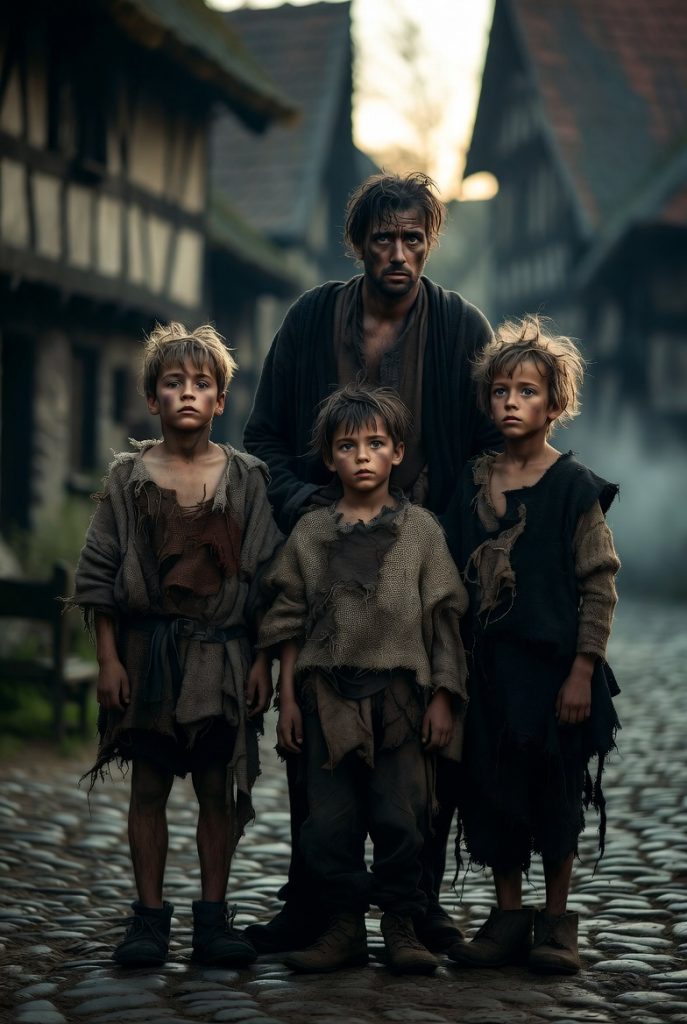 AI generated image of medieval beggars