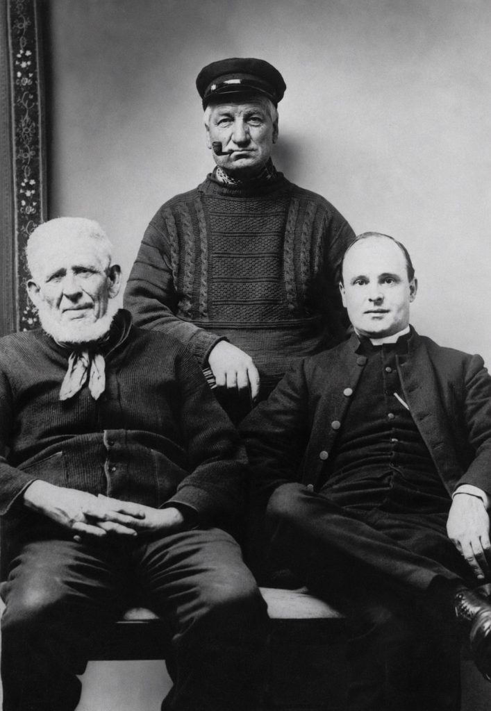 AI enhanced image of an original of L to R: Joe Anderson, “Duggie” Carter, Alfred Huddle, aged 40. King’s Lynn 1905 
Source https://www.eatmt.org.uk/alfred-huddle-1863-1946/