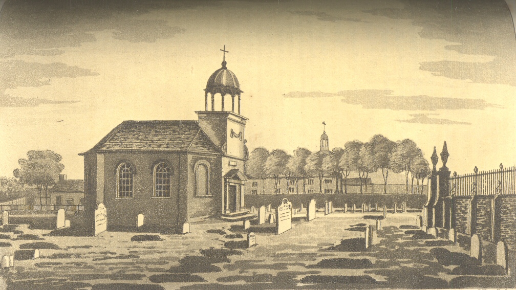 The burial-ground chapel and cemetery, published in William Richards’s History of Lynn in 1812. The artist probably embellished the entrance, but the picture preserves the only known detailed view of the chapel.