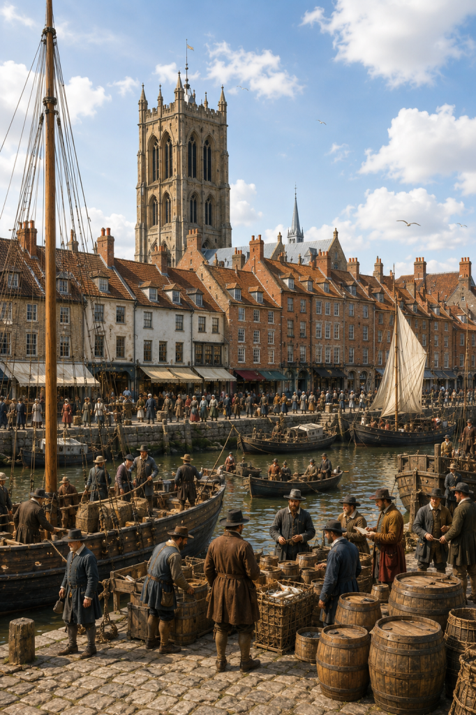 AI generated image of a 1636 waterfront