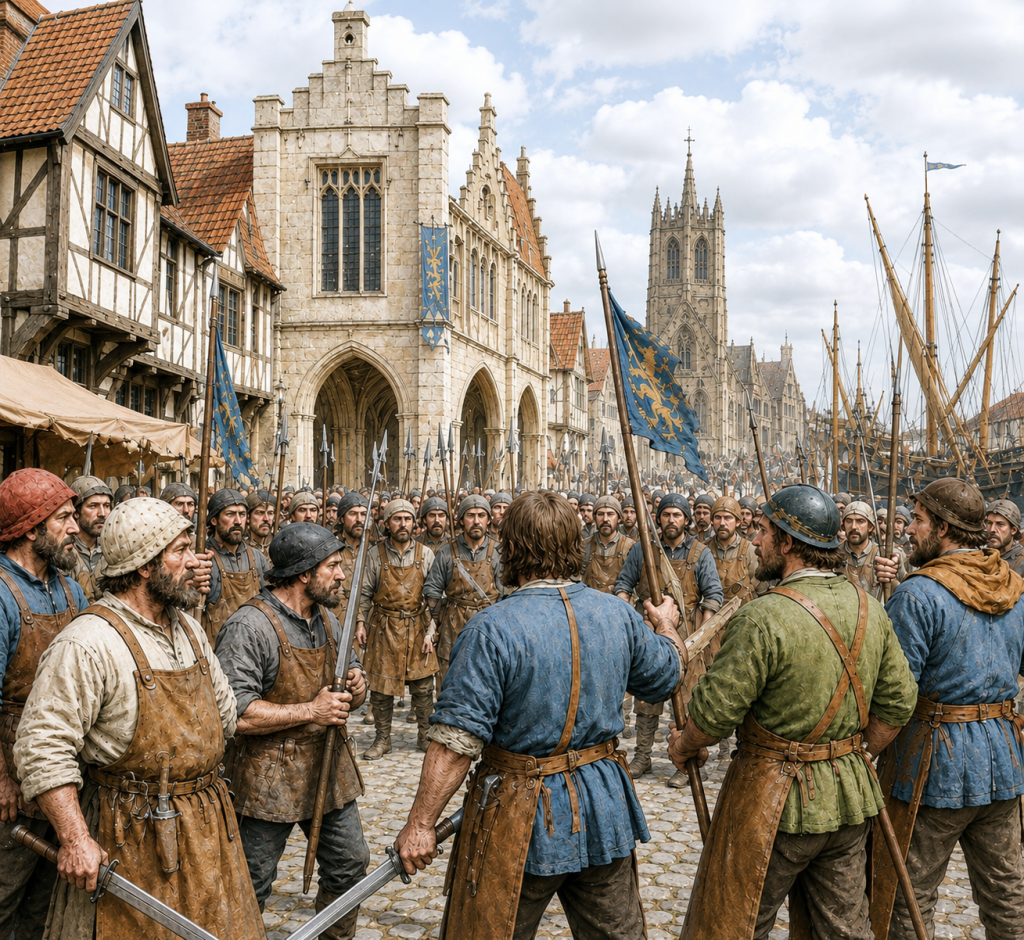 AI generated image of the Great Revolt (often called the Peasants’ Revolt) in 1381