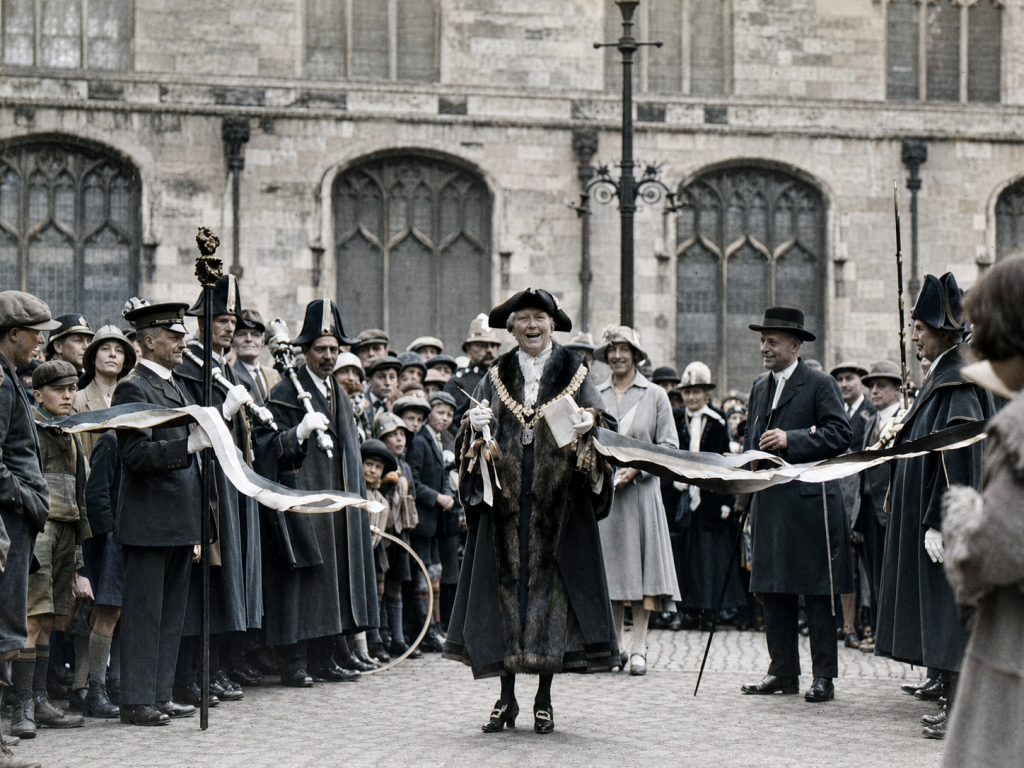 Florence Ada Coxon in civic dress during her mayoral year. In 1925 she became the first woman Mayor of King’s Lynn, entering a municipal tradition that had been formally recorded for centuries.
Source KL Magazine