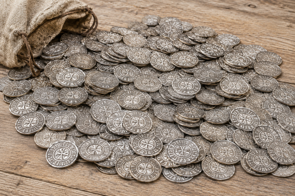 AI generated image of a lot of silver coins