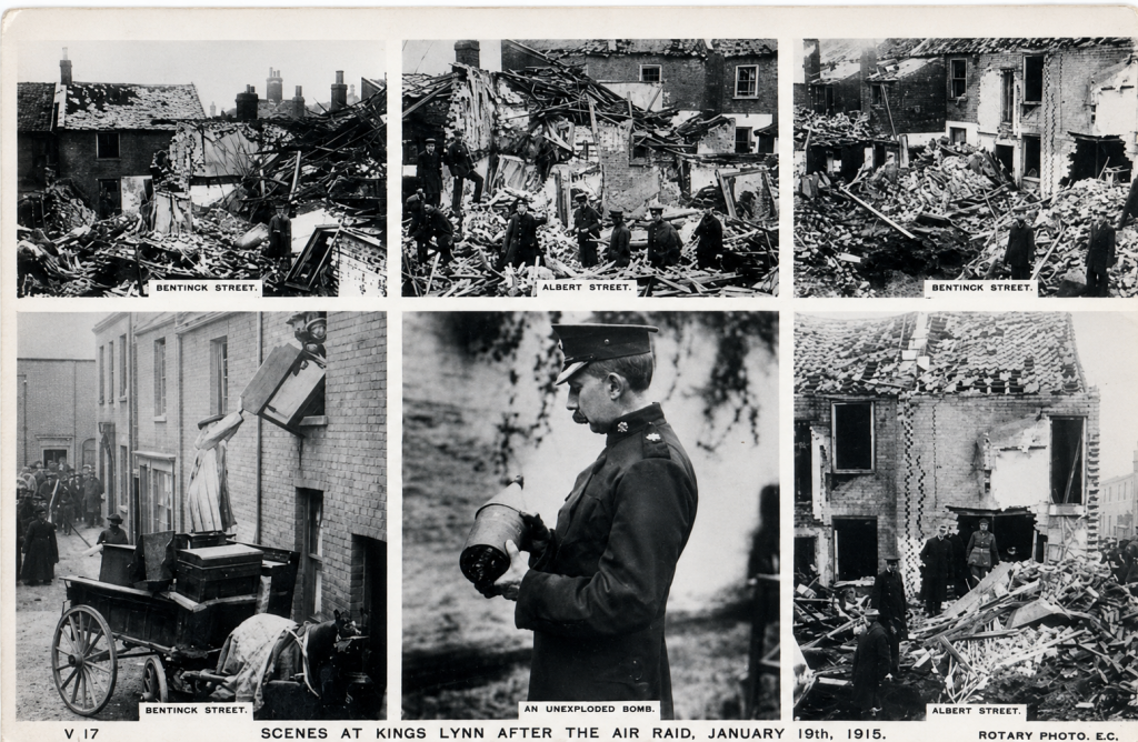 The Imperial War Museum Albert Street photograph, Q 53585, would help show that the damage extended beyond Bentinck Street. Chief Constable Hunt examining a bomb fragment.