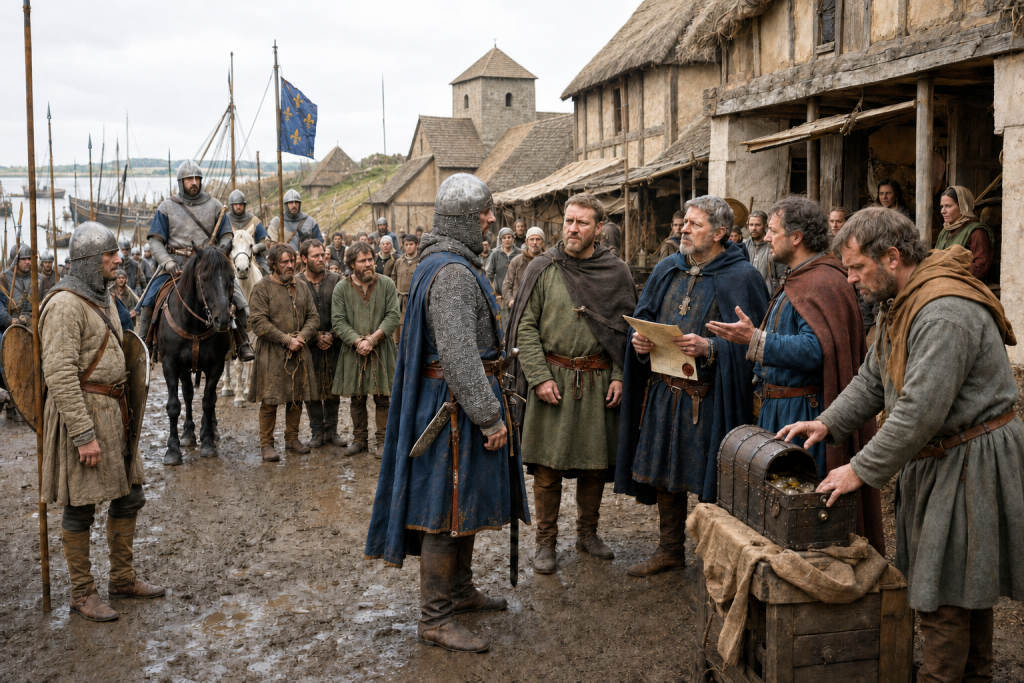 AI generated image of the ransoming of citizens in Bishop’s Lynn in 1216