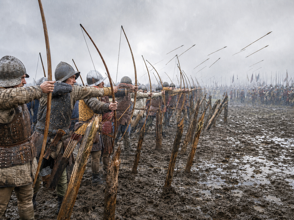AI generated image of English archers fighting at the Battle of Agincourt 1415.