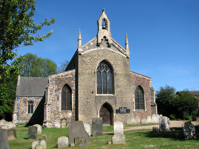 All Saints’ Church, South Lynn. Its pale brick west wall replaced the medieval tower that collapsed in 1763. Photograph: Evelyn Simak