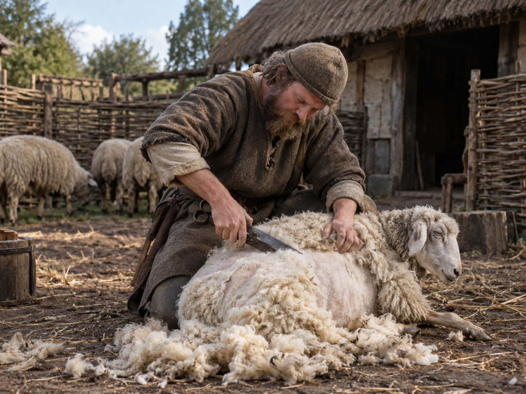 AI image of Medieval Sheep Shearing