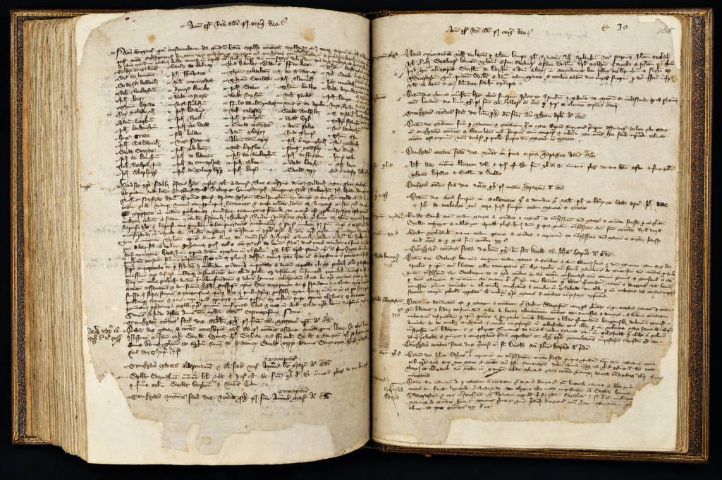 The Red Register (c.1300-1395), which recorded life and administration in Lynn in the fourteenth century. King’s Lynn Borough Archives: KL/C 10/1