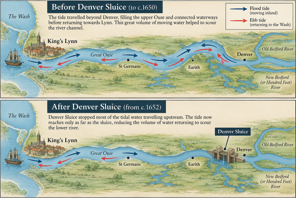 AI generated graphic showing the problem with the Denver Sluice.