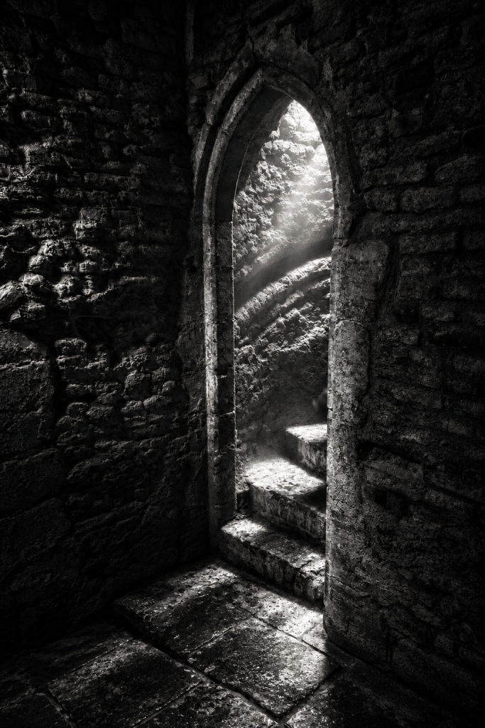 Arch and stairway inside the Red Mount Chapel, King's Lynn.
Photo © James Rye 2026