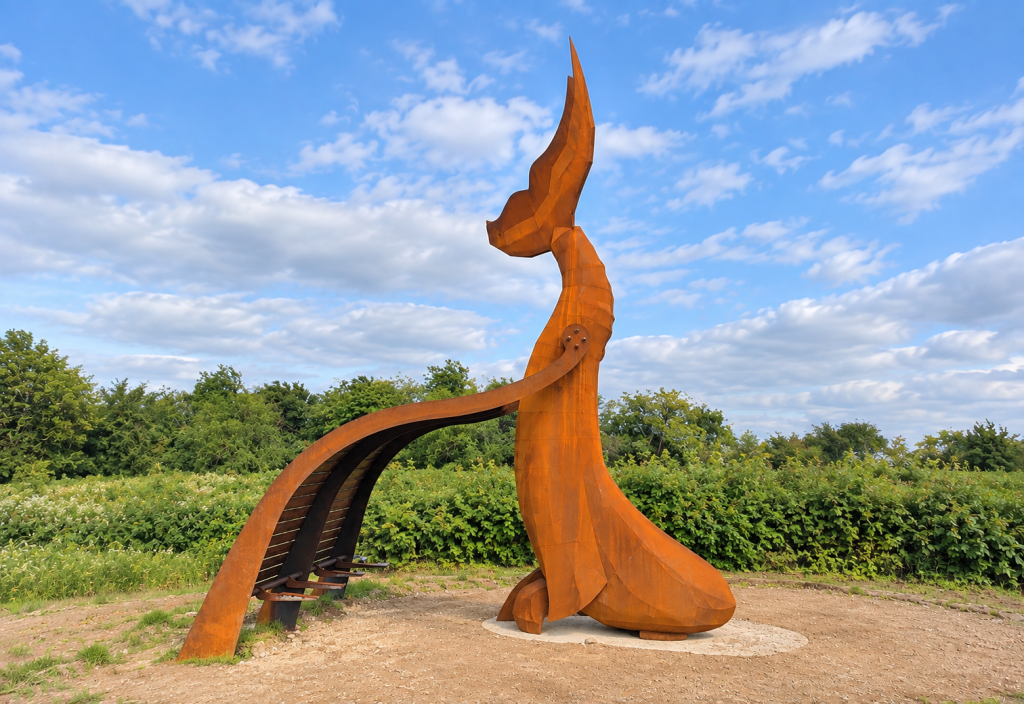 The replacement whale, made by Able Engineering Limited, preserves the original sculpture’s role as both a landmark and a public shelter. Source: AI enhanced original image by Lynn News.